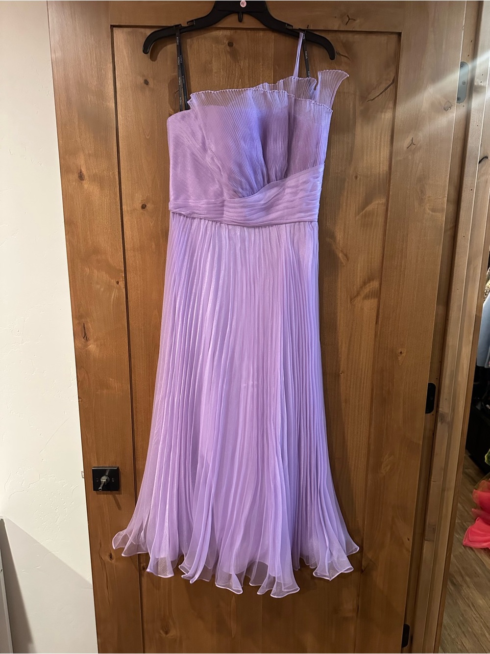 Theia Lavender Pleated Chiffon Dress with Asymmetric Bodice